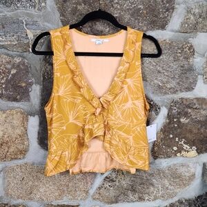 O'Neill Mustard Floral Ruffle Blouse
